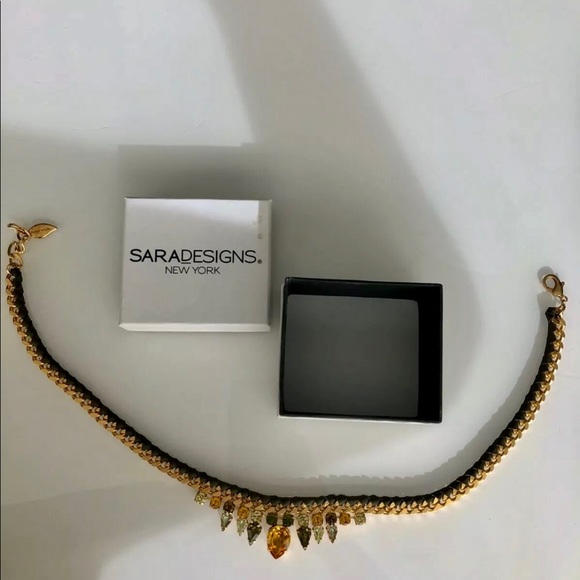 Crystal Orange Green RHINESTONE LEATHER Necklace!! - Picture 5 of 9